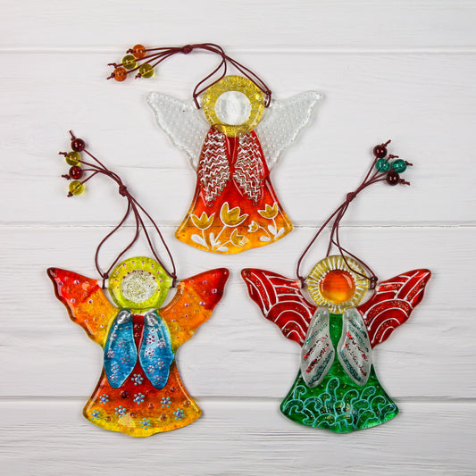 Guardian Angel Glass Wall Art in Red & Gold - Handmade Fused-Glass Decor with Vibrant Colors and Intricate Patterns