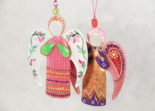 Guardian Angel Glass Wall Art in Pink & White - Handmade Fused-Glass Decor with Vibrant Colors and Intricate Patterns