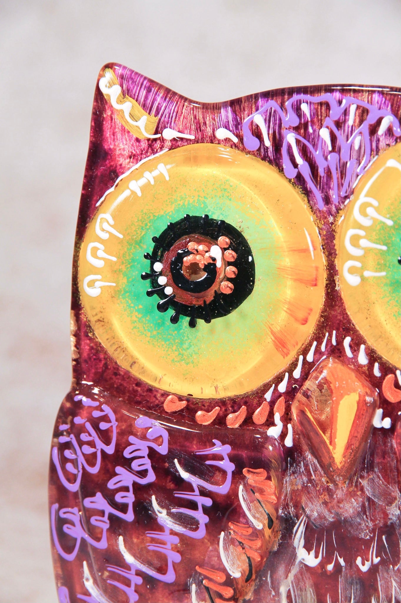 Big Owl Home Talisman on the Stand Glass Artwork - Hand-Painted Fused-Glass Decor with Owl Talisman, 20 cm