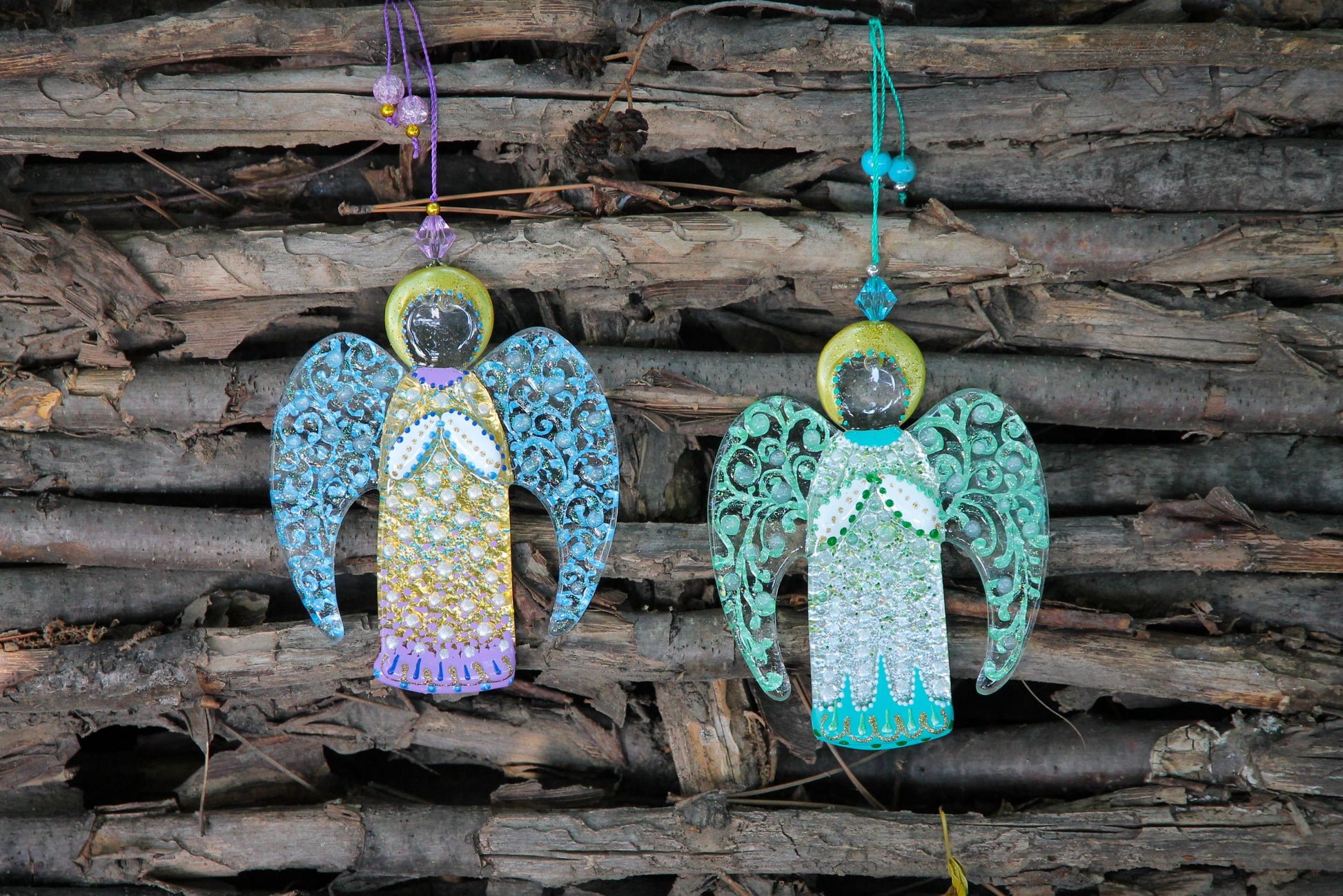 Guardian Angel Glass Wall Art Suncatcher, Gold & Light Blue - Handmade Fused-Glass Decor with Vibrant Colors and Intricate Patterns