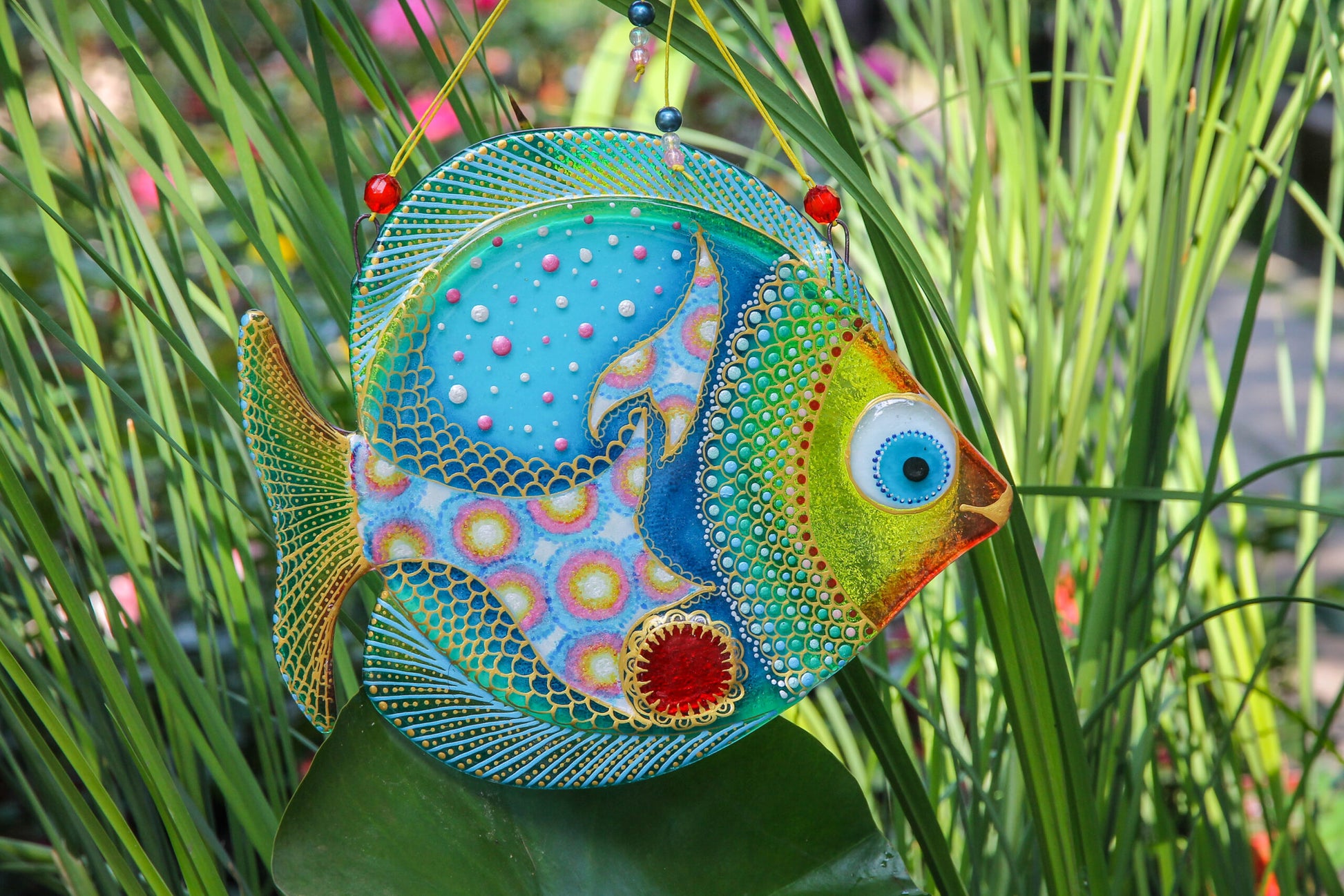 Big Fish - A Symbol of Happiness Glass Artwork - Hand-Painted Fused-Glass Decor with Captivating Patterns and Vibrant Colors, Green