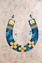 Hand-Painted Lucky Horseshoe with Flowers Wall Art - Blue, 16 cm, Symbol of Good Luck and Prosperity