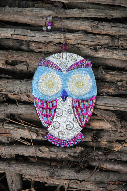 Fortune Owl Big Glass Wall Art - Handmade, Personalized Decor, Purple , 20 cm - Now