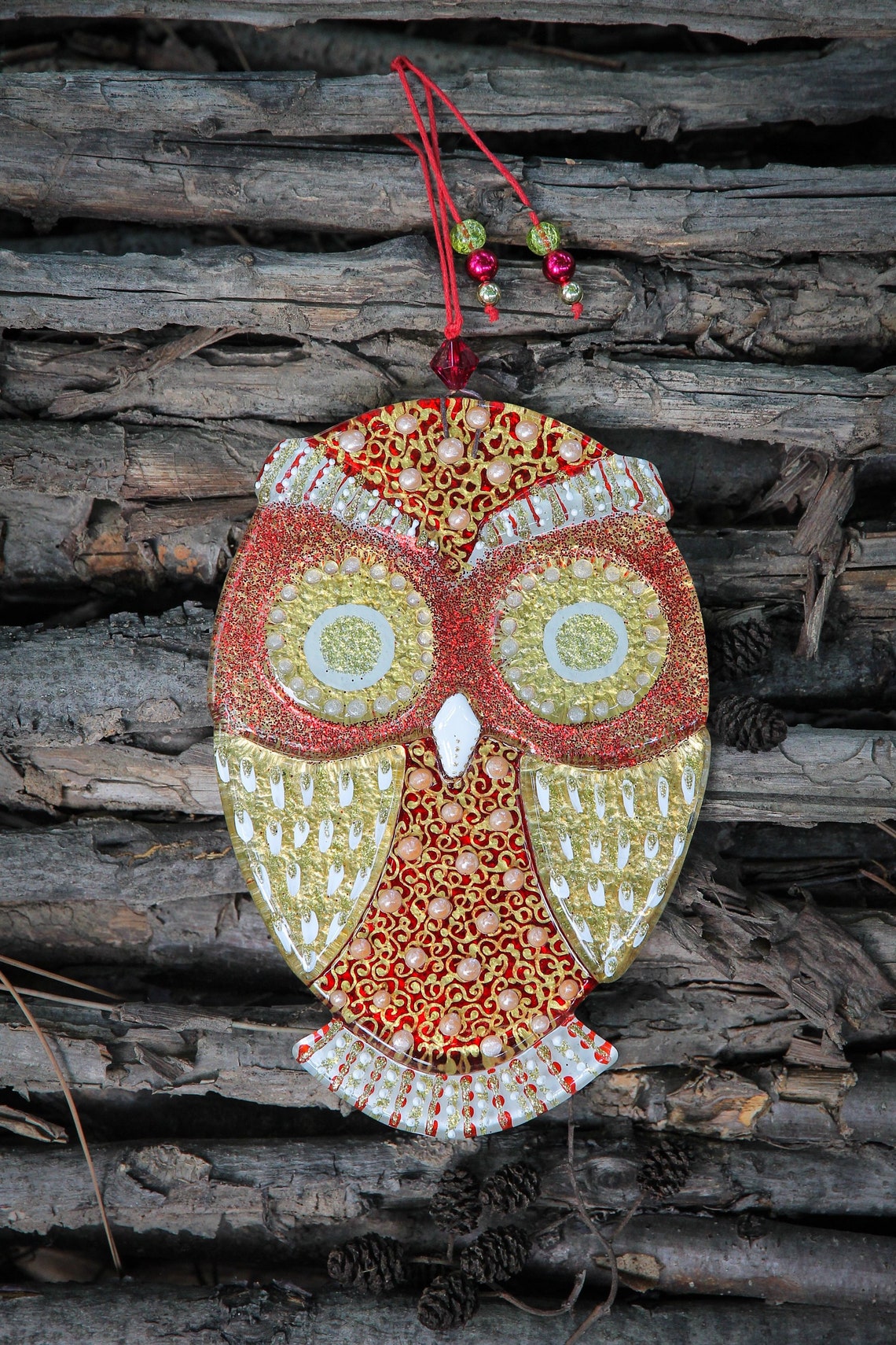 Fortune Owl Big Glass Wall Art - Handmade, Personalized Decor, Purple , 20 cm - Now