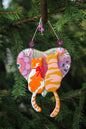 Handmade Cats on Purple Heart with Stars Glass Decoration - White and Orange Cats in Love, 13 cm