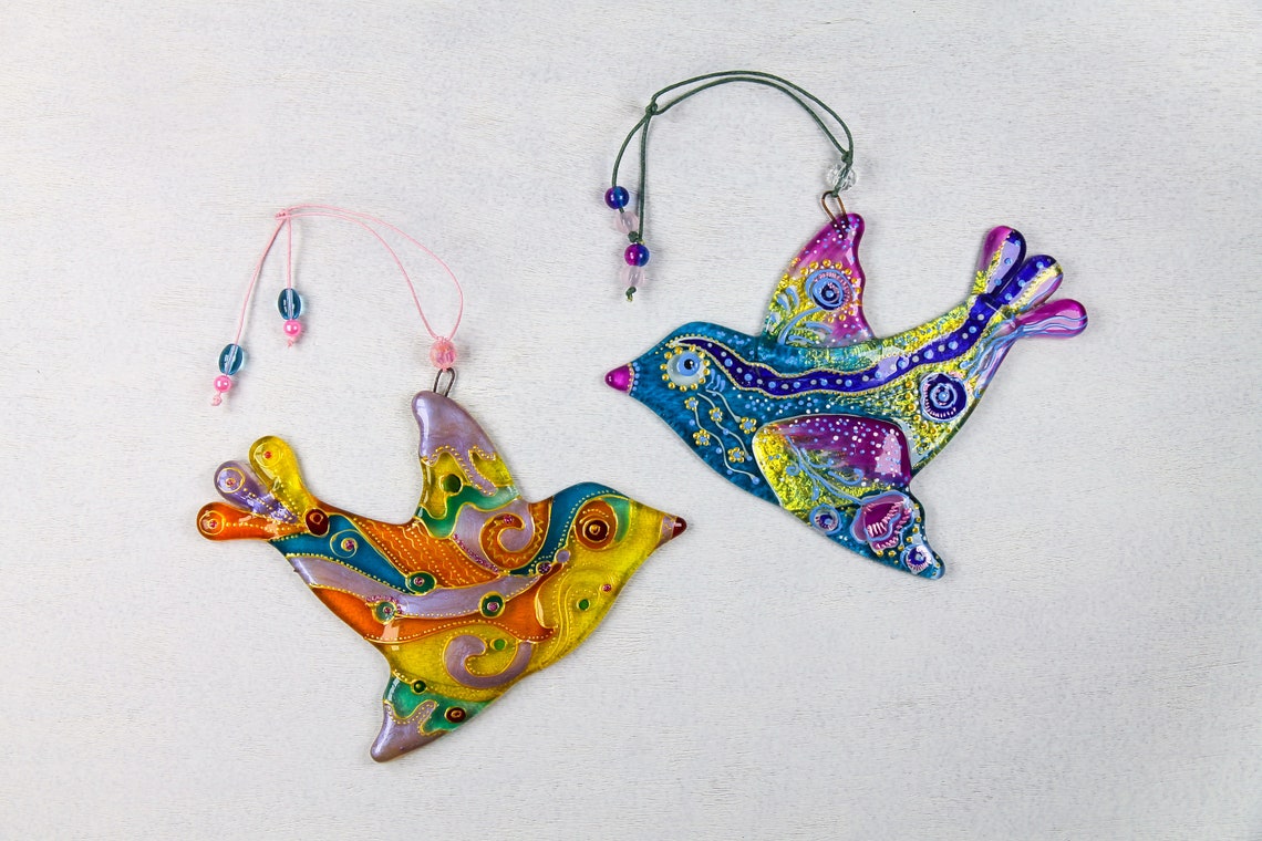 Vibrant Glass Bird Wall Art - Handmade, Resplendent Patterns, 13 cm - Now