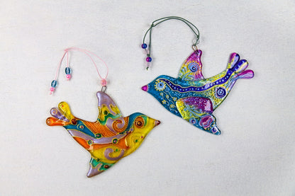 Vibrant Glass Bird Wall Art - Handmade, Resplendent Patterns, 13 cm - Now