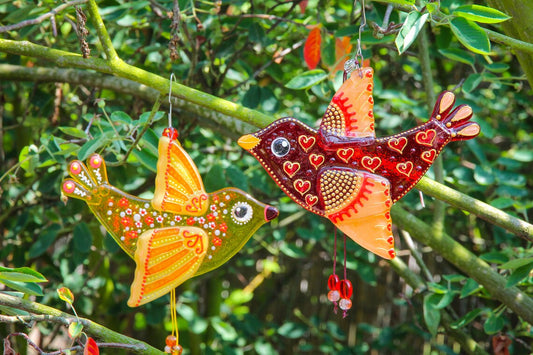Colorful and Intricate Glass Bird Wall Art - Handmade, 13 cm - Now