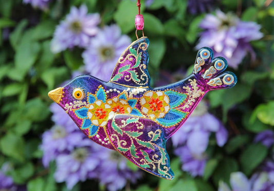 Stunning Bird Glass Wall Art - Purple & Blue Handcrafted Piece