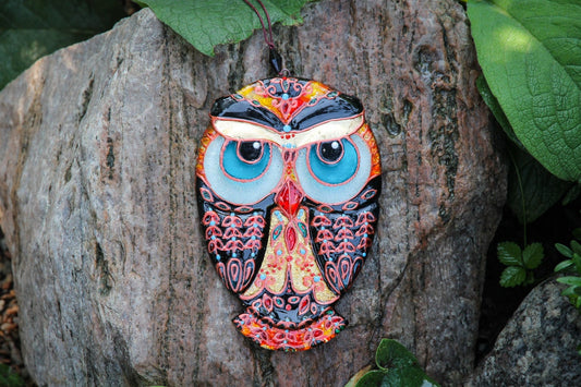 Fortune Owl Big Glass Wall Art - Handmade, Personalized Decor, Black, 20 cm - Now