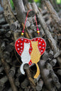 Handmade Cats on Red Heart with Pearls Glass Decoration - Playful Cats in Whimsical Garden, 13 cm