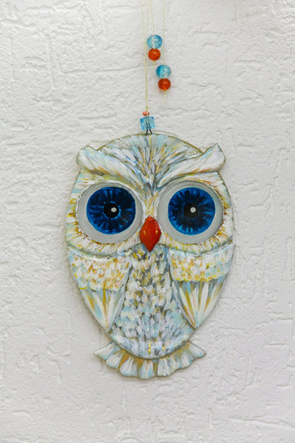 Fortune Snow Owl Big Glass Wall Art - Handmade, Personalized Decor, 20 cm - Now