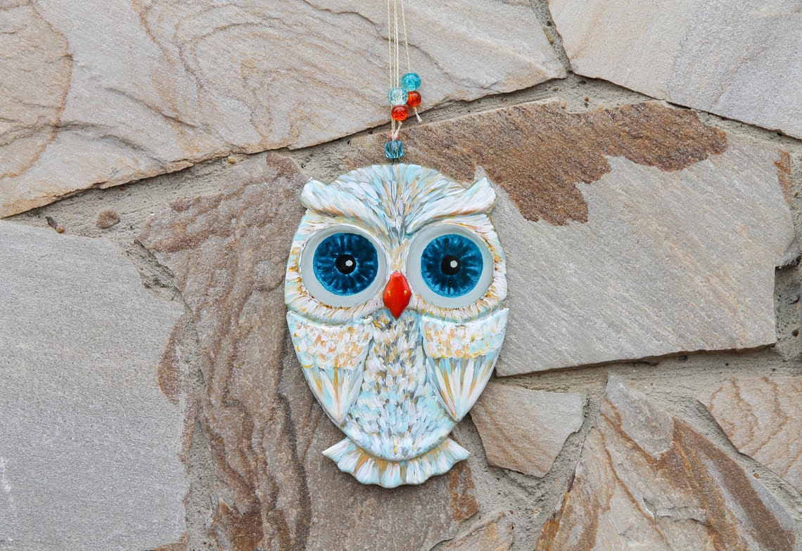 Fortune Snow Owl Big Glass Wall Art - Handmade, Personalized Decor, 20 cm - Now
