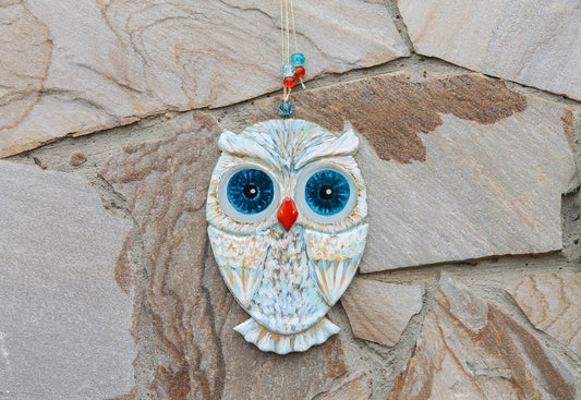 Fortune Snow Owl Big Glass Wall Art - Handmade, Personalized Decor, 20 cm - Now