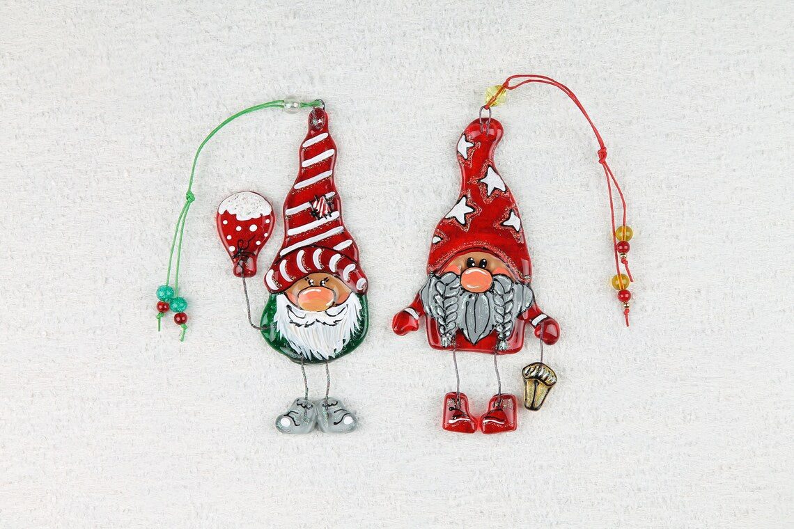 Gnome Glass Wall Art Hanging - Handmade Personalized Gift with Lantern, 13 cm.