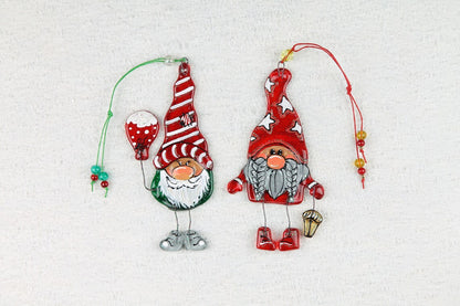 Gnome Glass Wall Art Hanging - Handmade Personalized Gift with Lantern, 13 cm.