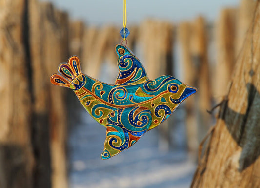 Radiant Blue Glass Bird Wall Art - Handmade, Captivating Patterns, 13 cm - Now