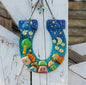 Hand-Painted Lucky Horseshoe with City, Moon, and Stars Wall Art - Blue, 16 cm, Symbol of Good Luck and Prosperity