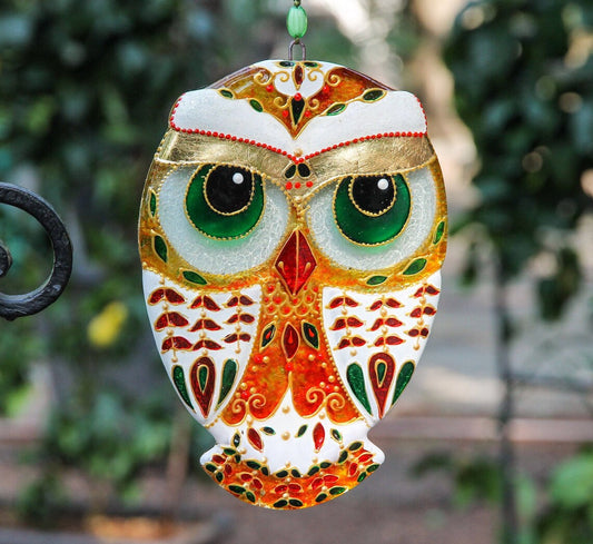 Fortune Owl Big Glass Wall Art - Handmade, Personalized Decor, Orange, 20 cm - Now