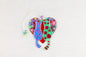 Handmade Cats on Red Heart with Flowers Glass Decoration - Playful Cats in Whimsical Garden, 13 cm