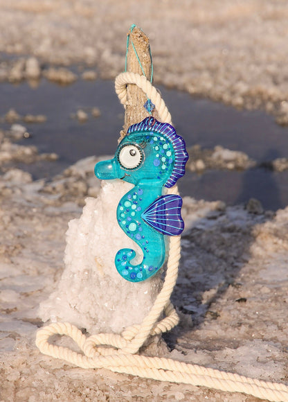 Seahorse Glass Wall Art - Handmade, Personalized Hanging Gift, 15 cm