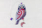 Hand-painted glass artwork of wise owls with sun and moon symbols, blue and red