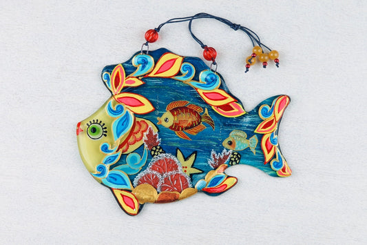 Tranquil Fish Ocean Glass Artwork - Hand-Painted, Personalized Suncatcher, Home Decor, Blue, 18 cm - Now