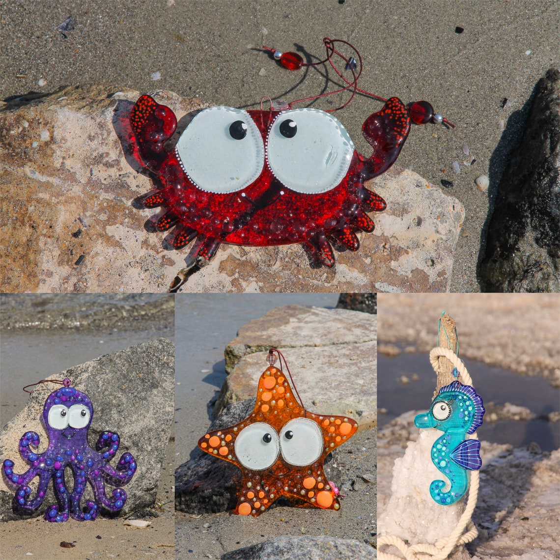 Crab Glass Wall Art - Handmade, Personalized Hanging Gift, 15 cm