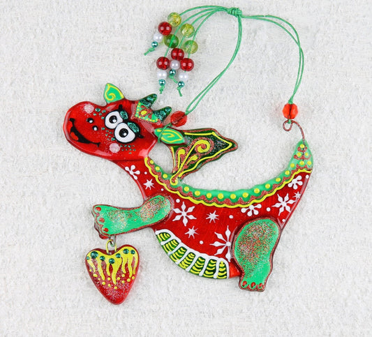 Dragon with Heart Glass Artwork - Hand-Painted, Personalized Home Decoration, Red, 17 cm - Now