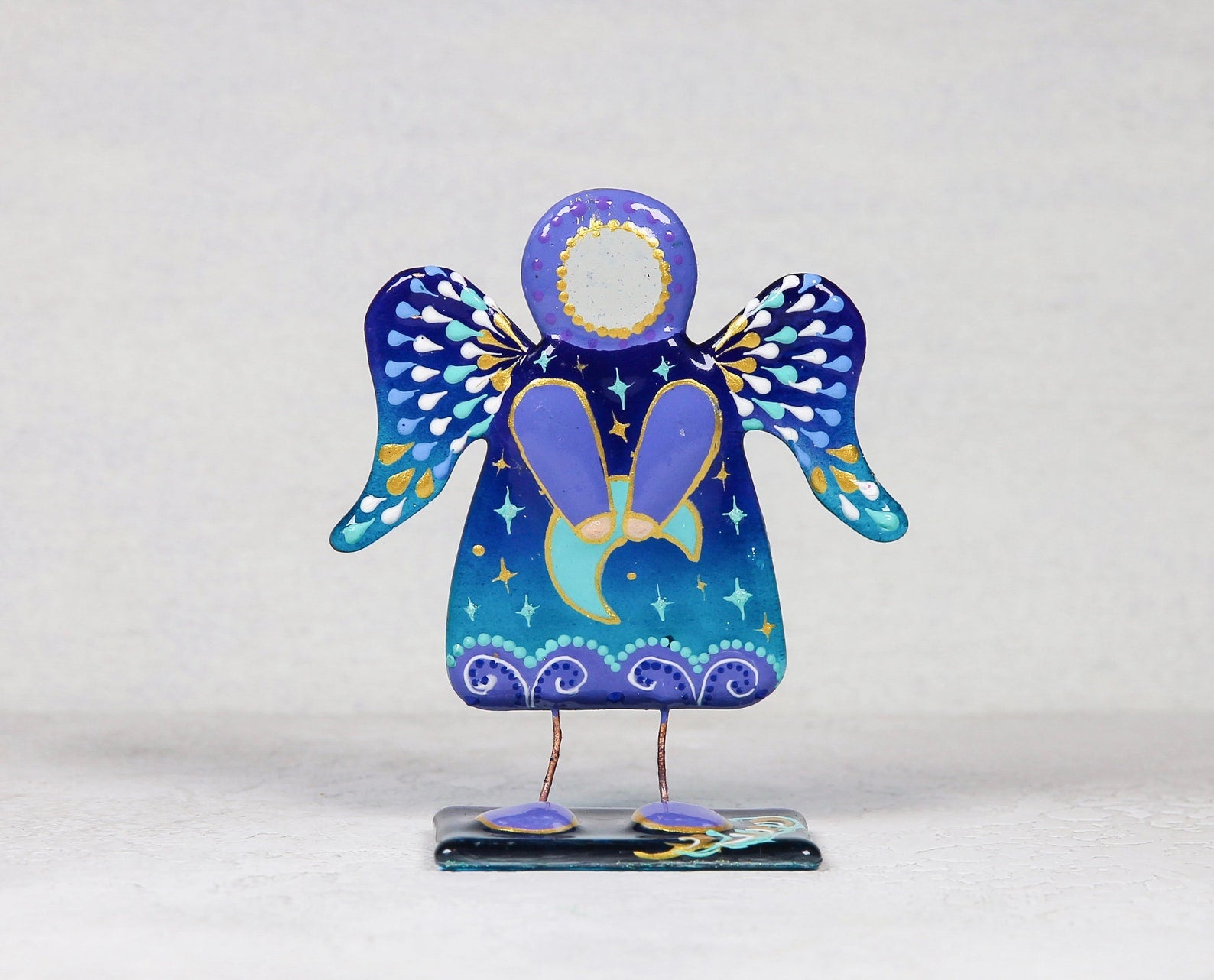 Solar, Lunar, and Star Guardian Angels Glass Wall Art - 11 cm Handcrafted Masterpieces