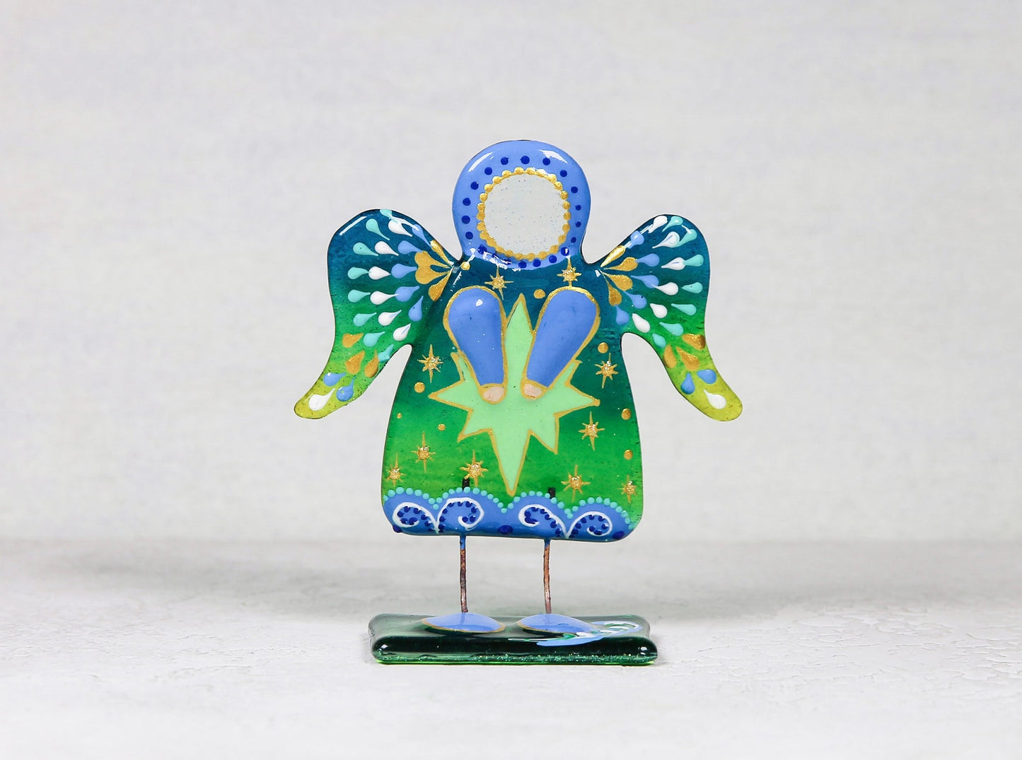 Solar, Lunar, and Star Guardian Angels Glass Wall Art - 11 cm Handcrafted Masterpieces