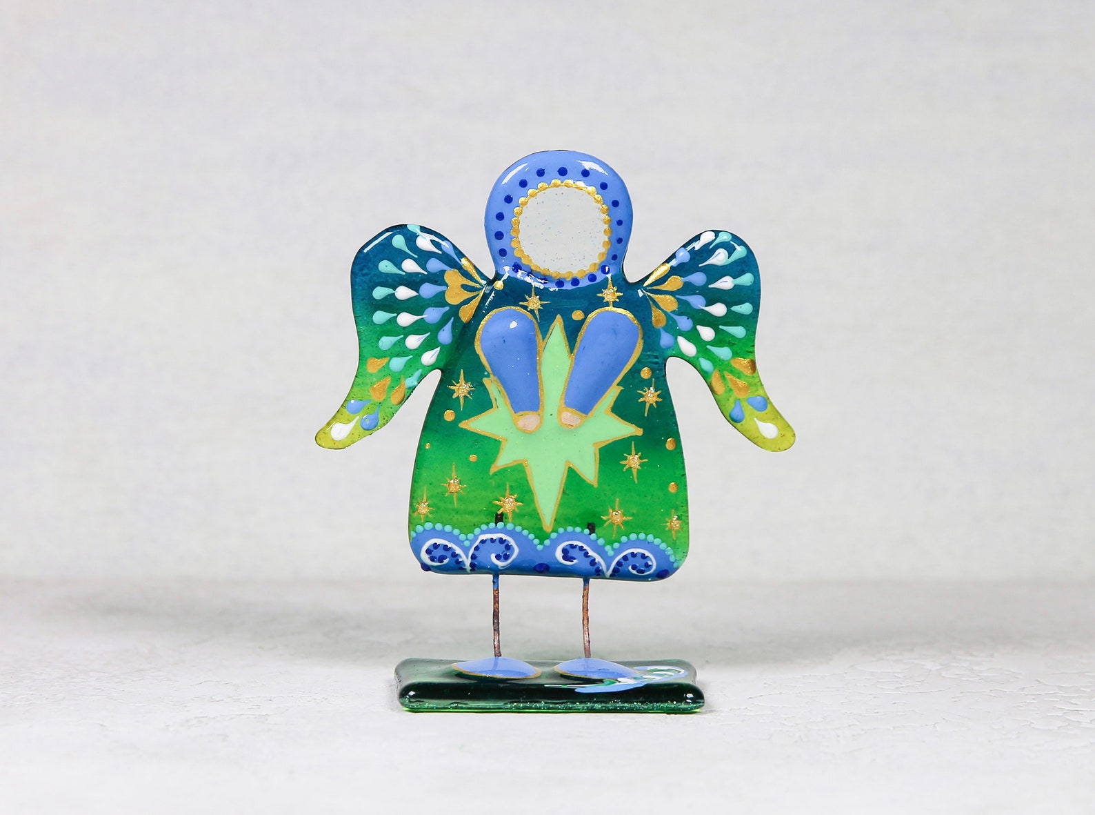 Solar, Lunar, and Star Guardian Angels Glass Wall Art - 11 cm Handcrafted Masterpieces