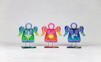Solar, Lunar, and Star Guardian Angels Glass Wall Art - 11 cm Handcrafted Masterpieces