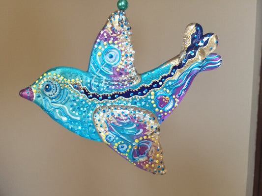 Vibrant Glass Bird Wall Art - Handmade, Resplendent Patterns, 13 cm - Now