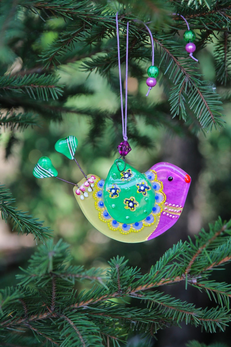 Funny Bird Glass Wall Art Hanging in Purple