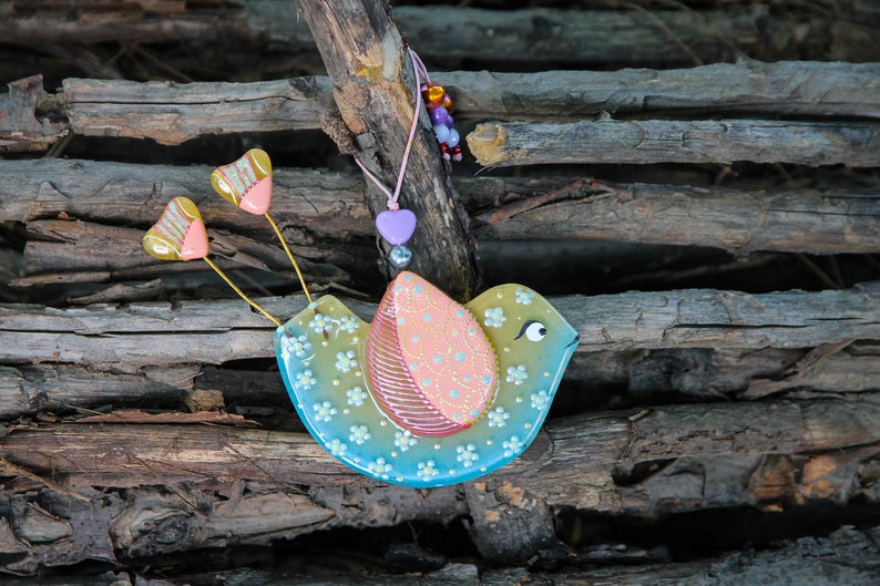 Funny Bird Glass Wall Art Hanging in Blue