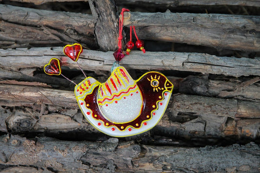Funny Bird Glass Wall Art Hanging in Red 