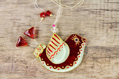 Funny Bird Glass Wall Art Hanging in Red 
