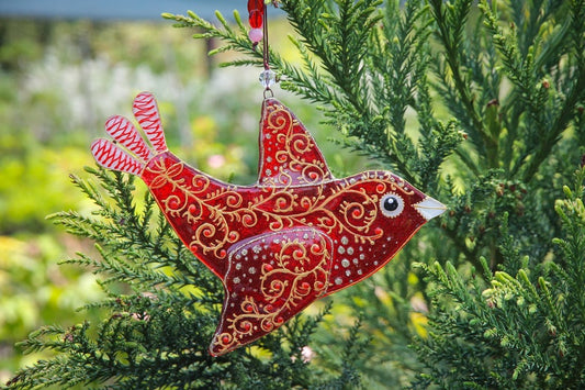 Magnificent Bird, Symbol of Hope Glass Wall Art Hanging in Blue