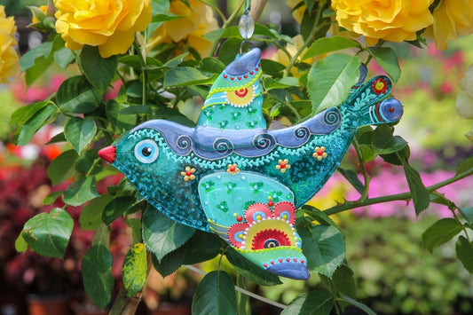 Charming Bird, Symbol of Hope Glass Wall Art Hanging in Red