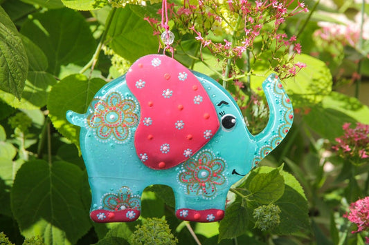 Elephant Symbol of Wisdom Glass Artwork - Hand-Painted, Personalized Home Decoration, Mint , 15 cm - Now