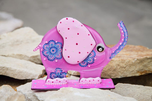 Elephant Symbol of Wisdom Glass Artwork - Hand-Painted, Personalized Home Decoration, Pink , 15 cm - Now