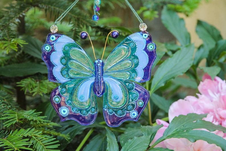Elegant Blue Butterfly Glass Wall Art - Handmade, Personalized Decor, 14 cm - Now