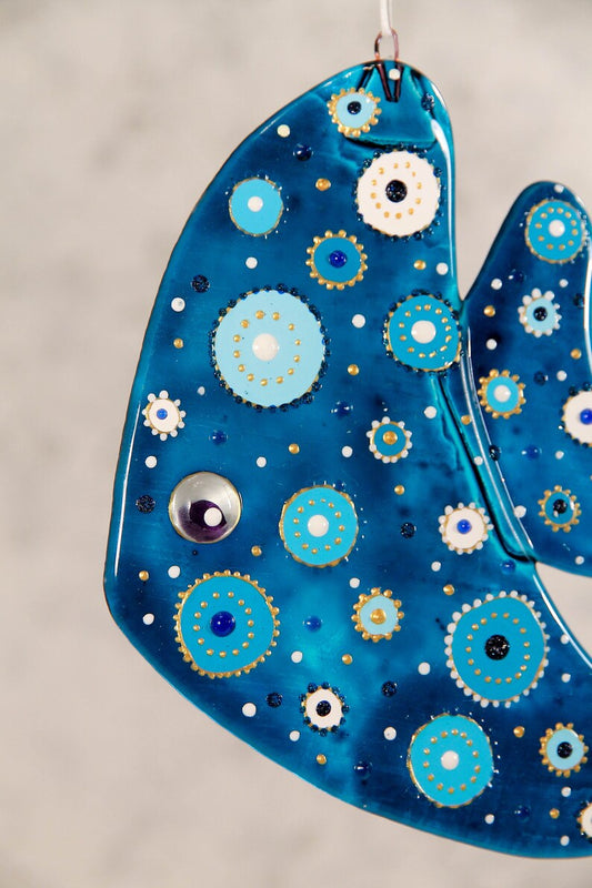 Charming Delight Fish Glass Artwork - Hand-Painted, Personalized Decor, Blue, 15 cm - Now