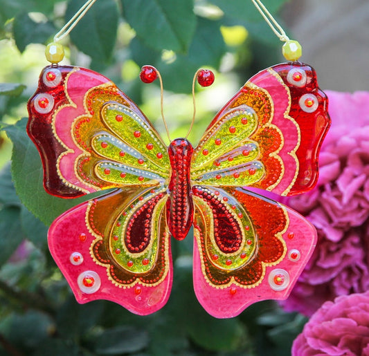 Elegant Pink Butterfly Glass Wall Art - Handmade, Personalized Decor, 14 cm - Now