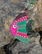 Charming Delight Fish Glass Artwork - Hand-Painted, Personalized Decor, Pink & Green, 15 cm - Now