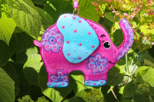Elephant Symbol of Wisdom Glass Artwork - Hand-Painted, Personalized Home Decoration, Pink , 15 cm - Now