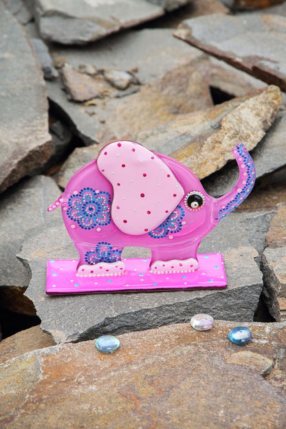 Elephant Symbol of Wisdom Glass Artwork - Hand-Painted, Personalized Home Decoration, Pink , 15 cm - Now