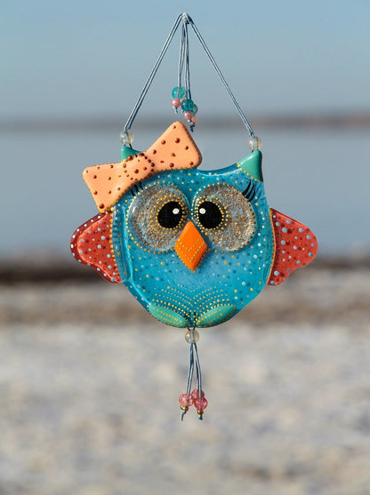 Charming Baby Owl with a Bow Glass Wall Art - Handmade, Personalized Decor, 12 cm - Now