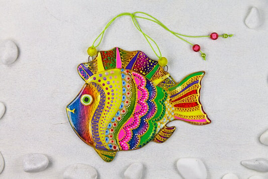 Harmony in Colors: Joyful Fish Glass Artwork - Hand-Painted, Personalized Home Decor, Colorful, 18 cm - Now